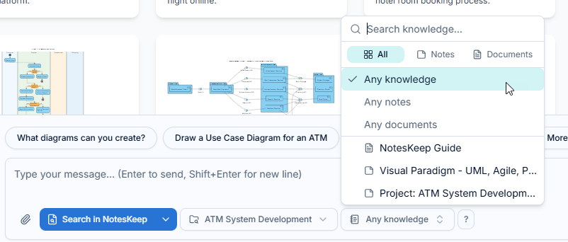 Selecting the scope within which Chatbot searching for an answer.