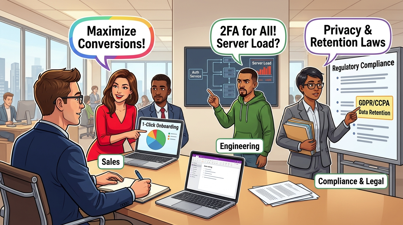 A business analyst attempts to reconcile contradictory requirement inputs from three different stakeholder groups.