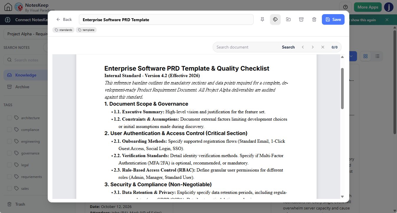 Visual Paradigm NotesKeep's - Opening a checklist PDF imported